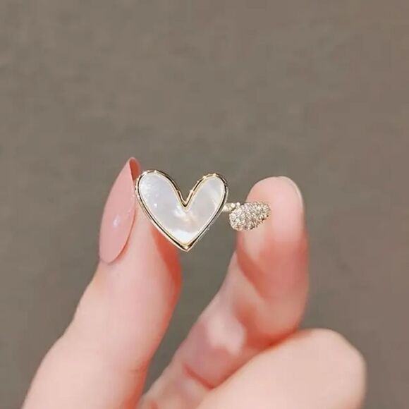 Delicate Enamel Heart-Shaped  Gold Plate Adjustable Ring - Picture 6 of 8